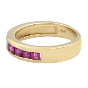 Rachel Koen 14K Yellow Gold Princess Cut Pink Ruby Band Ring 0.84cttw Size 6