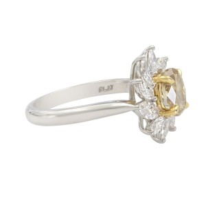 Platinum Brownish Yellow Oval & White Marquise Halo Diamond Cocktail Ring 1.39ct