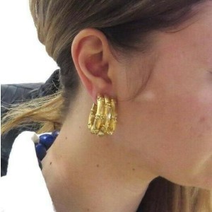 Cartier Vintage 18K Yellow Gold Large Bamboo Hoop Earring 