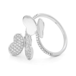 18K White Gold Diamond Criss Cross Butterfly Ring Size 6.75 0.44cttw