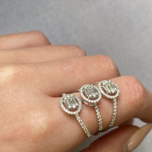 Rachel Koen 18K White Gold Three Row Diamond Cocktail Ring 1.14Cttw Size 6.5