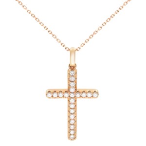 Rachel Koen 18K Rose Gold Diamond Ladies Cross Pendant Necklace 0.38cttw
