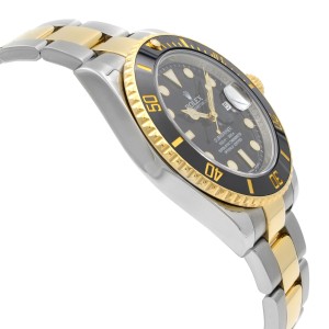 Rolex Submariner 18k Yellow Gold Steel Black Dial Automatic Men Watch 116613BKDO