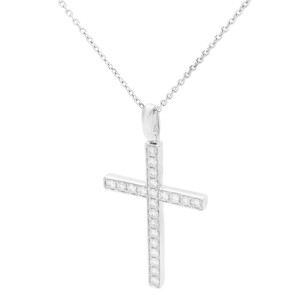 Rachel Koen 18K White Gold Diamond Ladies Cross Pendant 0.46cttw