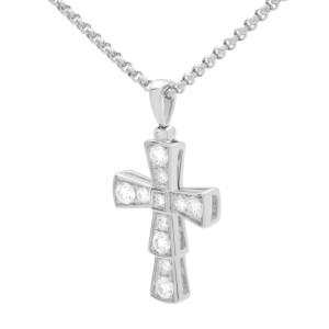 Bvlgari 18K White Gold Croce Diamond Cross Pendant Necklace 0.32cttw
