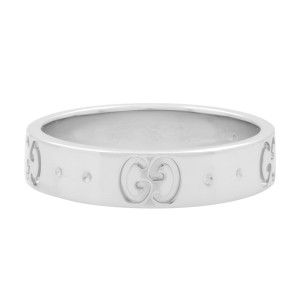 Gucci 18K White Gold Icon GG Thin Band Ring Size 4.5