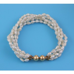 Mikimoto 18k Yellow Gold 5 Strand Rice Pearls Bracelet