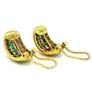 LeVian Diamond Multicolor Gems 18k Yellow Gold Curved Huggie Earrings