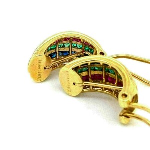 LeVian Diamond Multicolor Gems 18k Yellow Gold Curved Huggie Earrings