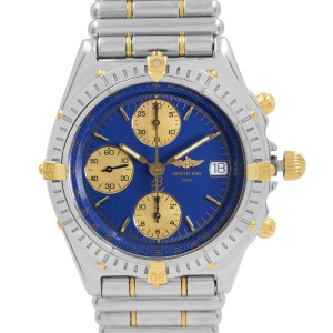 Breitling Chronomat 39mm Steel Gold Blue Lacquered Automatic Watch