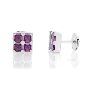 Chopard Purple Amethyst Square Stud Earrings 18K White Gold 