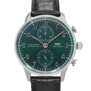 IWC Portugieser 41mm Chronograph Steel Green Dial Automatic Mens Watch