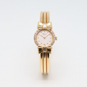 Chopard 18K Yellow Gold White Dial Diamond Ladies Quartz Watch 