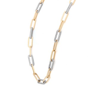 Rachel Koen 7.43Cttw Diamond Paper Clip Link Chain Necklace 14K Yellow Gold 