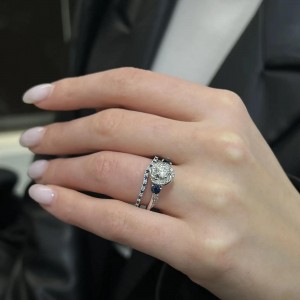 Vera Wang Love Blue Sapphire & Diamond Engagement Ring Set 14K White Gold 