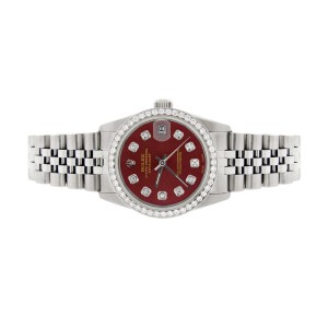 Rolex Datejust Midsize 31MM Automatic Stainless Steel Women's Watch w/Red Dial & Diamond Bezel