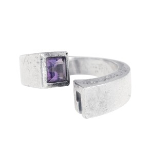 Gucci 925 Sterling Silver Amethyst Nail Bypass Ring Size 7