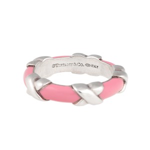 Tiffany & Co. Sterling Silver Pink Enamel Ring Size 5.75