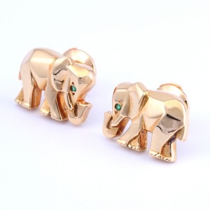 Cartier 18K Yellow Gold Emerald Elephant Stud Earrings