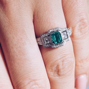 Rachel Koen 950 Platinum 0.77cttw Emerald 1.92cttw Diamond Engagement Ring