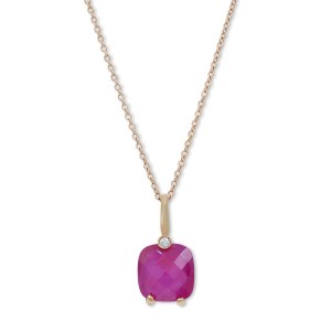 Rachel Koen 18K Yellow Gold Diamond Pink Rhodolite Pendant Necklace