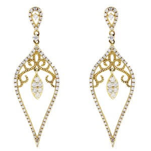 Rachel Koen Yellow Gold Drop Party Dangle Diamond Earrings 0.73cts