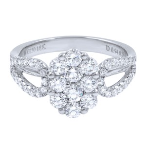 Rachel Koen 18K White Gold Diamond Cluster Ladies Ring 1.22cttw Size 6.5