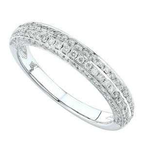 Rachel Koen 18K White Gold Pave Diamond Ladies Wedding Ring Size 6.5 0.80cttw