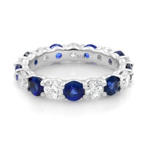 Rachel Koen 18K White Gold Blue Sapphire and Diamond Eternity Band Size 6