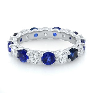 Rachel Koen 18K White Gold Blue Sapphire and Diamond Eternity Band Size 6