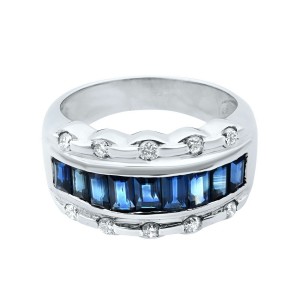Rachel Koen 18K White Gold  Blue Sapphire Diamond Ladies Ring Size 8