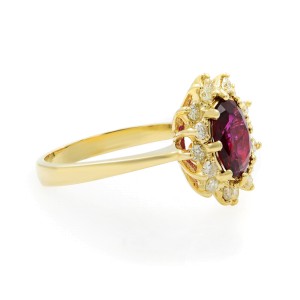 Rachel Koen Oval Ruby Halo Set Diamond Yellow Gold Ring 1.13ct Size 6
