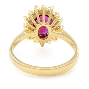 Rachel Koen Oval Ruby Halo Set Diamond Yellow Gold Ring 1.13ct Size 6