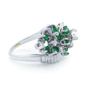 Rachel Koen Green  Emerald Platinum Cluster Vintage Diamond Ring 2.70cttw Size 7