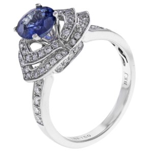 Rachel Koen Round Sapphire Diamond Ring 1.5 cttw 18K White Gold