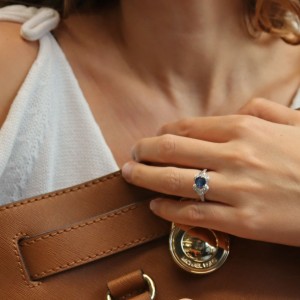 Rachel Koen Round Sapphire Diamond Ring 1.5 cttw 18K White Gold