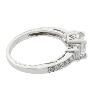 18K White Gold Princess & Emerald Cut Three Stone Engagement Ring 1.36ct SZ 6.5