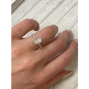 Rachel Koen 18K White Gold Oval Diamond Engagement Ring 1.50Ct Size 6.75