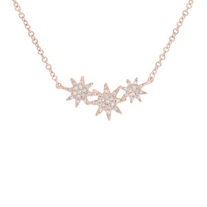 14K Rose Gold Pave Diamond 0.09cts Mini Stars 17 Inch Necklace