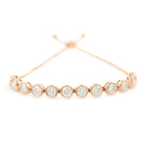 Rachel  Koen 14K Rose Gold Diamond Bolo Chain Bezel Set Bracelet 2.05cttw
