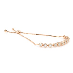 Rachel  Koen 14K Rose Gold Diamond Bolo Chain Bezel Set Bracelet 2.05cttw