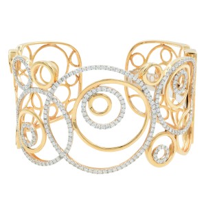 Rachel Koen Open Scroll Rose Gold Cuff Bangle Bracelet 3.93cts