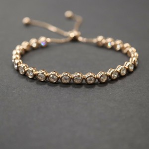 Rachel Koen 14K Rose Gold Diamond Ladies Bezel Bolo Bracelet 3.50 cttw