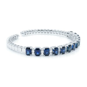 Rachel Koen Sapphire Diamond Bangle Bracelet Cuff 10.20ct 18K White Gold