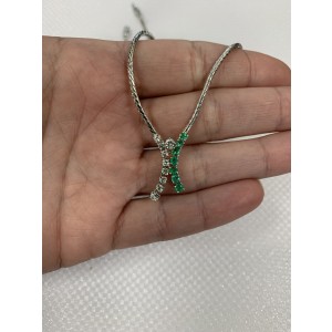 Rachel Koen 14K White Gold Emerald Diamond 0.2cttw Necklace