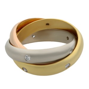 Cartier 18K Rose Yellow White Gold Diamond Trinity Ring Size 49