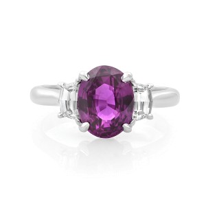 18K White Gold Oval Pink Sapphire and Diamond Three Stone Engagement Ring 2.61ct