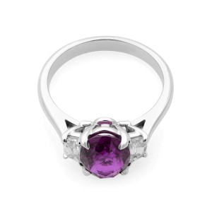 18K White Gold Oval Pink Sapphire and Diamond Three Stone Engagement Ring 2.61ct