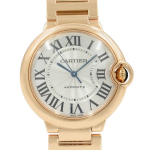 Cartier Ballon Bleu 18K Rose Gold Silver Dial Automatic Midsize Watch W69004Z2