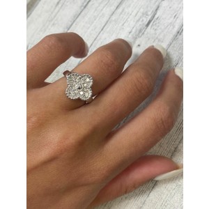 Van Cleef & Arples 18K White Gold Vintage Alhambra Diamond Ring Size 5.25